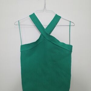 House Of Harlow 1960 Ladies Size Large Green Ribbed Sweater Cropped